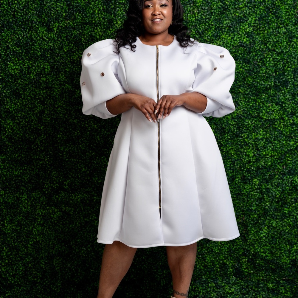 Elegant White Puff Sleeve Dress